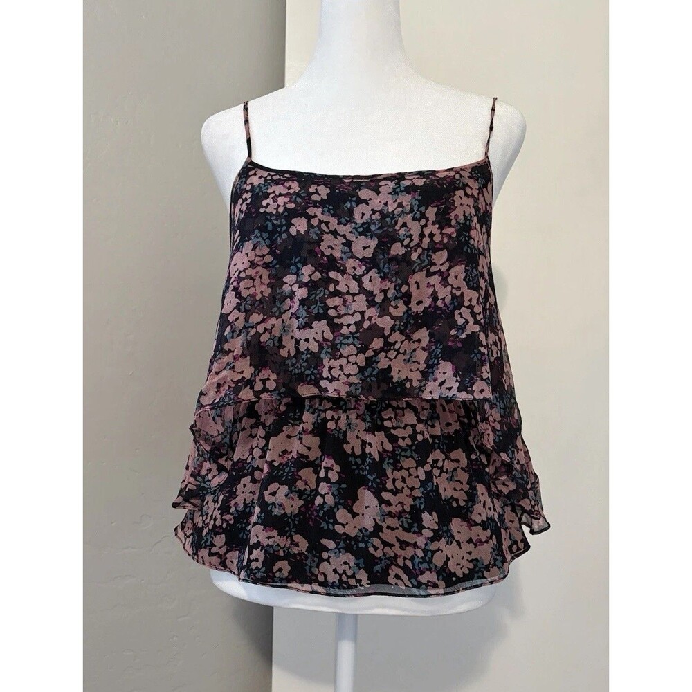 Elizabeth & James Silk XS Floral Ruffle Camisole Top Babydoll Crop Y2K Strappy